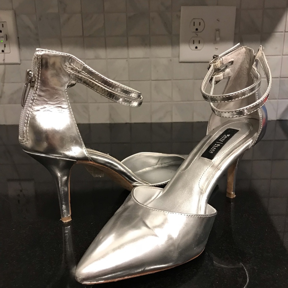 WHBM Silver Strappy Heels